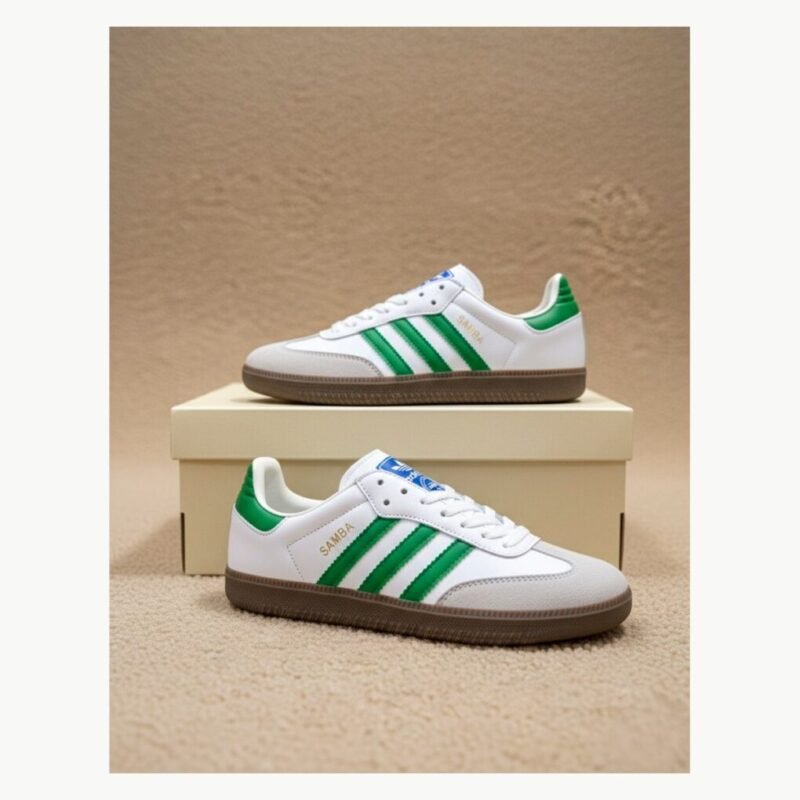 Adidas Samba OG White Green Gum sneakers front angle
